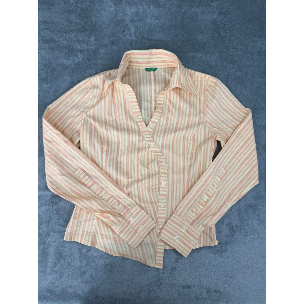 Y2K 90s Fitted Button-Up Pastel Striped Shirt Blouse United Colors of Benetton S